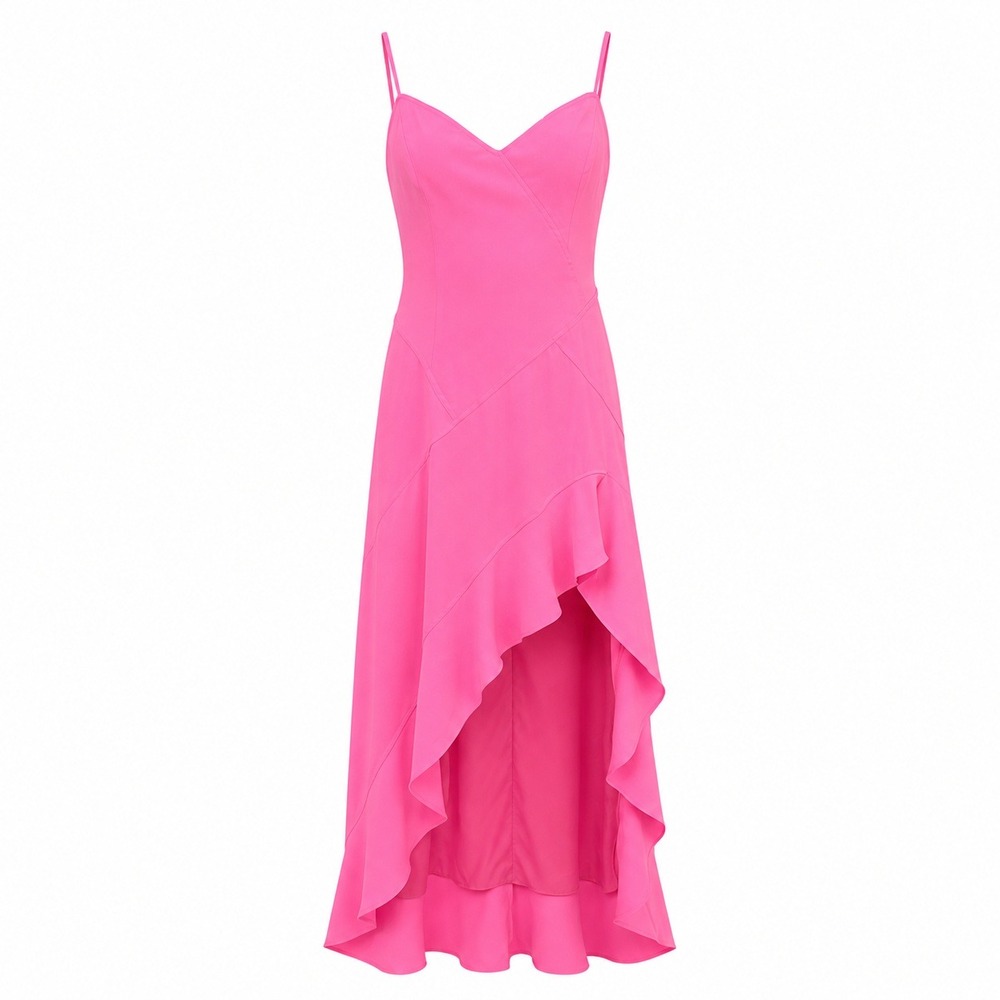 Amanda Uprichard Barbiecore Ruffle Maxi Dress Women Small Coquette Wedding Guest